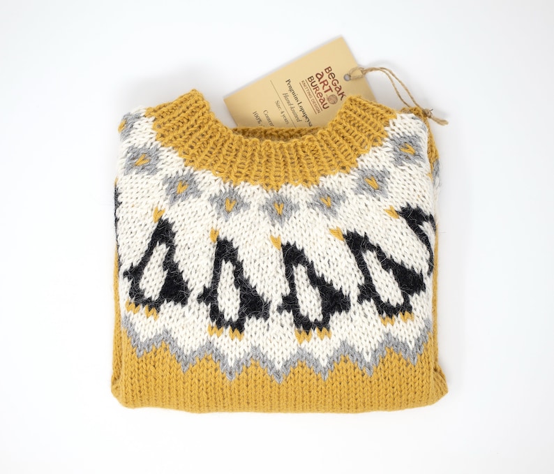 Penguin Lopapeysa, Icelandic Wool Sweater, Penguin Sweater, Unique Knit Adult Pullover, Custom Handmade Sweater image 5