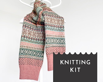 ROHUKÜLA Fair Isle Knit Scarf Kit, Alpaca Wool Scarf DIY Craft Kit, Large Nordic Scarf Knitting Pattern Pack