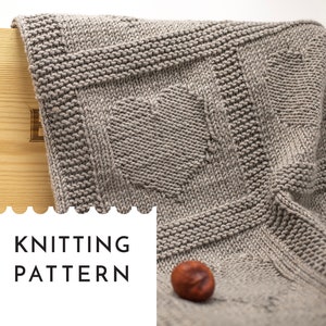 HEARTS Knit Baby Blanket Knitting Pattern, Unisex Baby Afghan for DK Yarn, Reversible Throw Blanket for Beginner Knitting