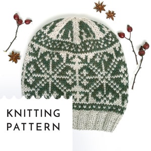 Fair Isle Hat Knitting Pattern PDF, Nordic Snowflake Knit Hat Pattern, Slouchy Beanie Knitting Pattern