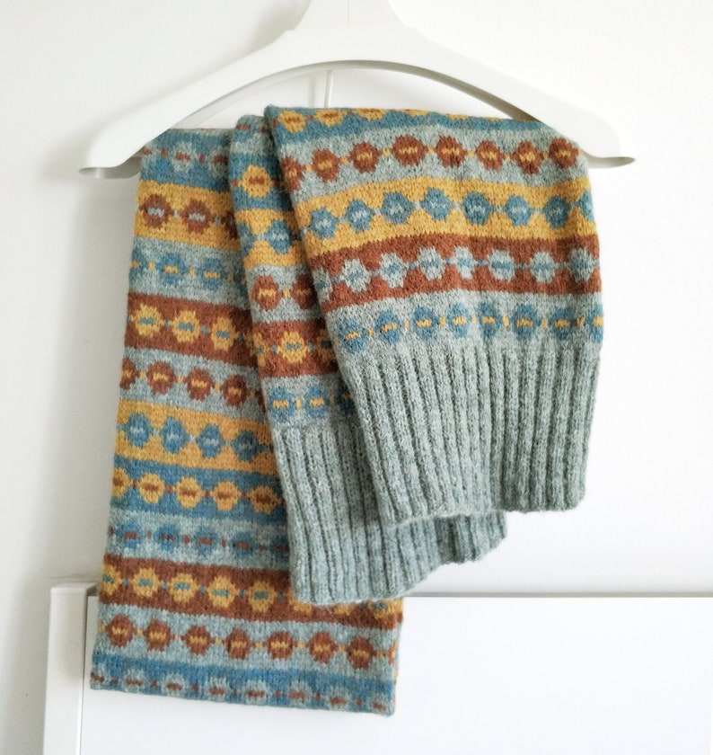 Fair Isle Scarf Knitting PDF Pattern Extra Long Double Layer Etsy