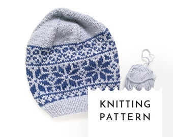 Modello per lavorare a maglia il cappello a fiocco di neve Fair Isle in PDF — Design del berretto largo Nordic Stars