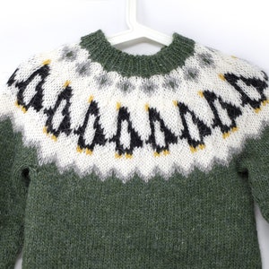 Penguin Lopapeysa, Icelandic Wool Sweater, Penguin Sweater, Unique Knit Adult Pullover, Custom Handmade Sweater image 1
