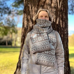 Fair Isle Knit Wool Scarf: SONKA BUNNY Oversized Winter Scarf