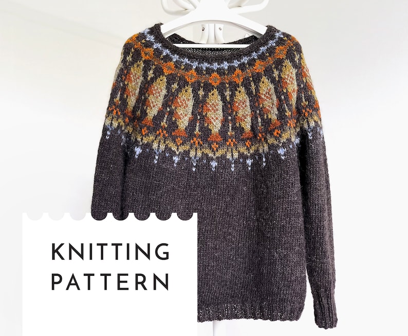 LOFOTEN Lopapeysa Knitting Pattern, Nordic Sweater PDF Pattern, Icelandic Style Seamless Bottom Up Knit Pullover for Lettlopi Yarn image 1