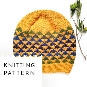 Triangles Knit Hat Pattern: Aran Beanie (PDF Pattern)