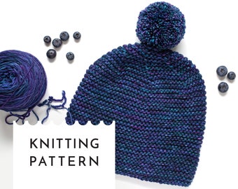 POM POM Hat Beginner Knitting Pattern, Easy Knit Hat Pattern, Adult and Kids Slouchy Beanie Digital Pattern, Aran or Bulky Yarn Hat Pattern