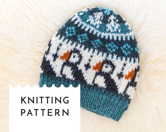 Puffin Hat Knitting Pattern, Icelandic Beanie Knitting Design, Adult Hat Pattern PDF for Aran Yarn