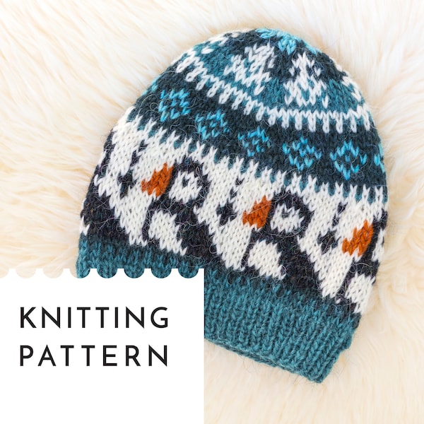 Puffin Hat Knitting Pattern, Icelandic Beanie Knitting Design, Adult Hat Pattern PDF for Aran Yarn