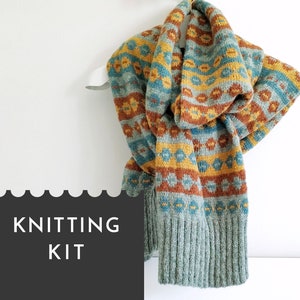 SOOMAA Fair Isle Knit Scarf Kit, Alpaca Wool Scarf DIY Craft Kit, Large Nordic Scarf Knitting Pattern Pack