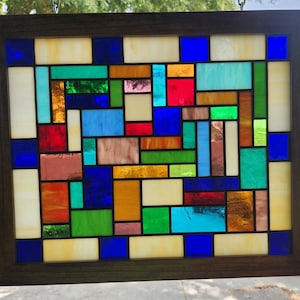 Fönsterpanel i målat glas "Oh My!" Inramad 41,5 x 34,5 cm inklusive ram i massiv furu