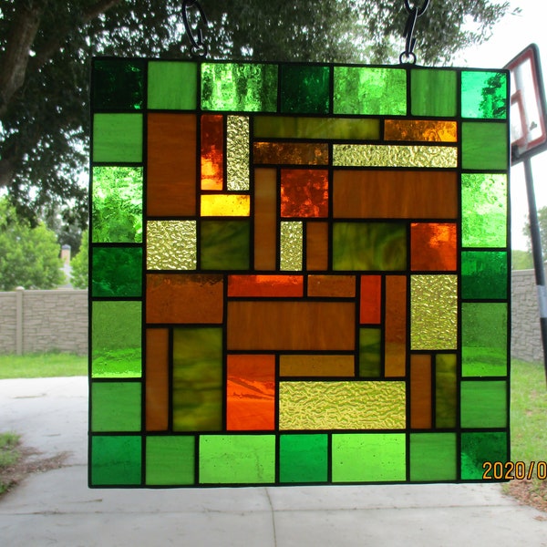 Stained Glass Window Panel  "Pumpkin Patch" Unframed