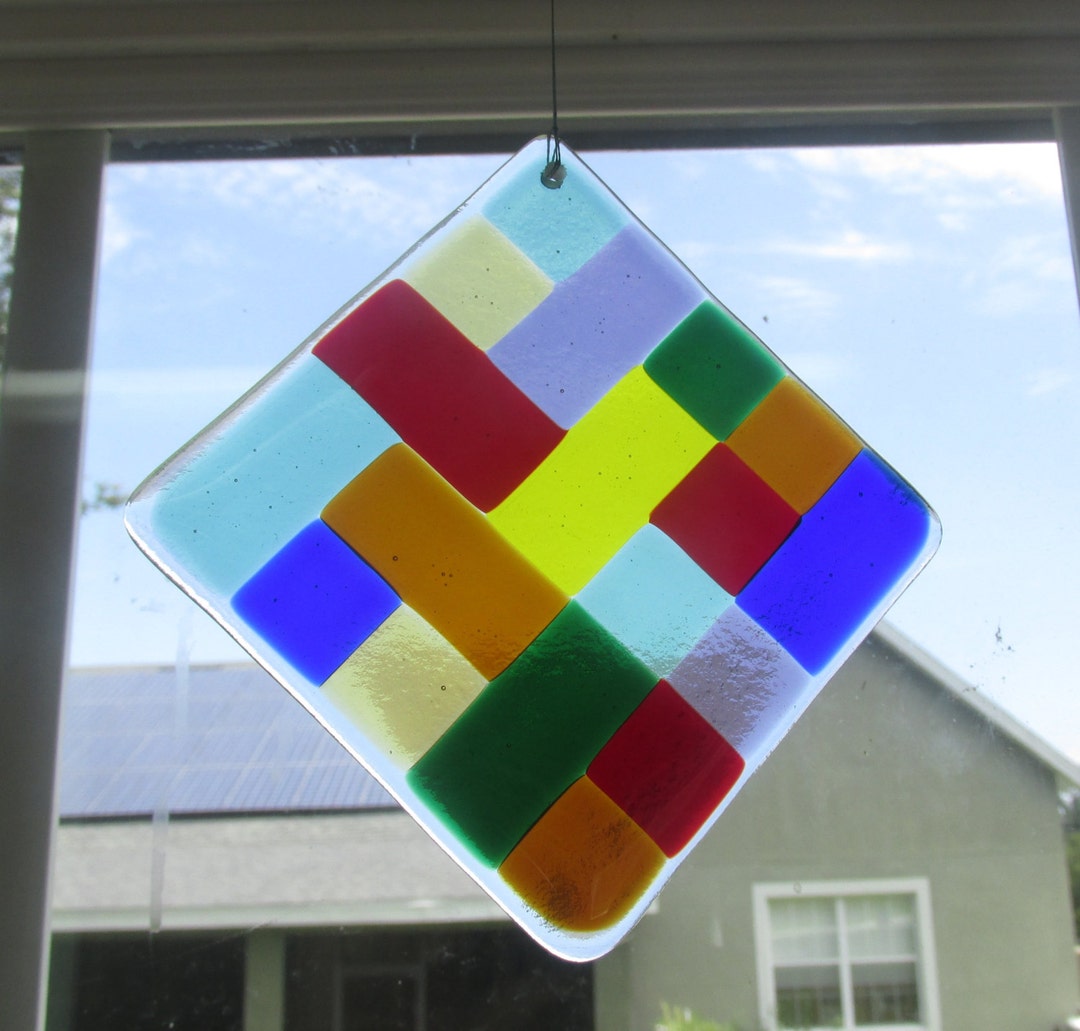 Fused Art Glass Mini Window Panel Suncatcher Multi-color Block 5 - Etsy