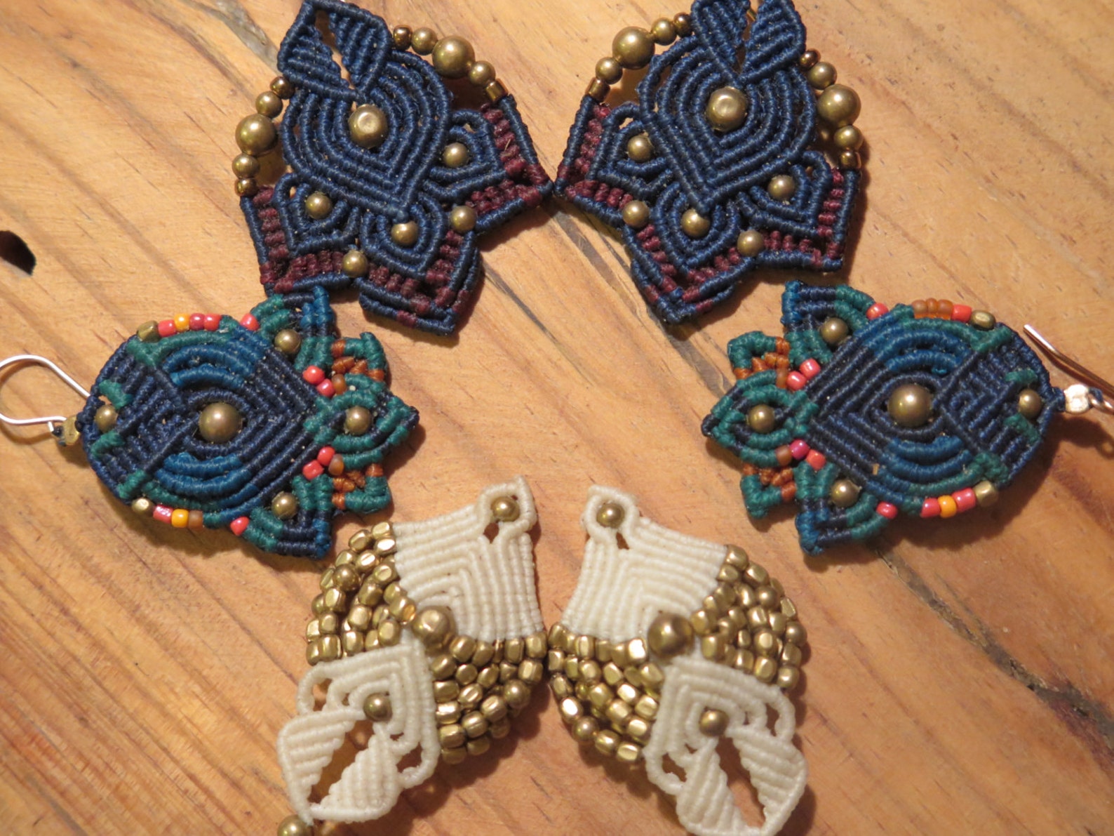 Black - Thread Work Handmade Macrame Hoop Earrings