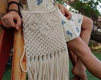 Fringe Cotton Macrame Small Shoulder Rope Bag Summer Macrame Handmade Bohemian Holiday Accessories