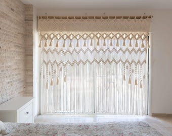 Groot macramégordijn, boho-bruiloft, macraméraam, kwastdecor, uniek macramé, cadeau kinderkamer, interieur, housewarming kerstcadeau