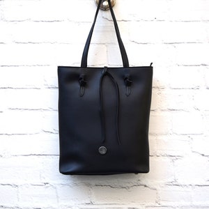 Black Vegan Leather Tote Bag: Handmade Urban Style Shoulder Bag