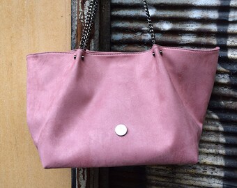 Dusty Pink Vegan Suede Tote Bag: Handmade Shoulder Bag