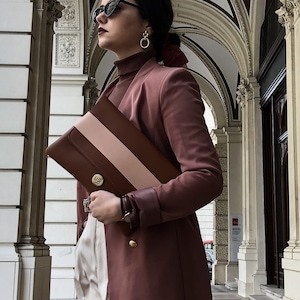 Tan Brown Vegan Leather Clutch: Handmade Evening Bag