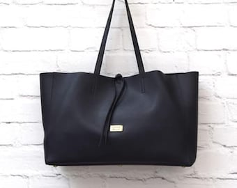 Sac à bandoulière noir, sac fourre-tout XL, Office Shopper, sac en cuir végétalien, cadeau pour elle, sac de Style urbain, sac élégant dames, sac à main spacieux mamans