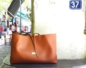 Sac de style urbain brun bron, sac à bandoulière, Lady Tote, cuir végétalien, cadeau pour elle, cadeau d’anniversaire, cuir écologique, design minimaliste, sac élégant