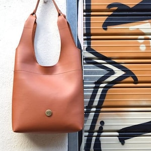 Tan Brown vegan Leather Tote, Handmade Tote Bag, PU Leather Bag, Shoulder Bag, Gift For Her, Eco Leather Bag, Everyday Bag, Urban Style Bag