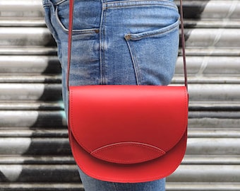 Red Leather Crossbody Bag – Handmade Saddle Purse – Minimalist Everyday Bag – Gift for Her – Greek Classic Leather Shoulder Bag
