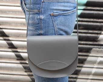 Grey Genuine Leather Crossbody Bag, Small Women’s Leather Purse, Everyday Leather Saddle Bag, Minimalist Classic Leather Bag, Gift For Her