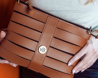 Brown Vegan Crossbody Bag, Cognac Brown Evening Clutch, Ladies Elegant bag, Gift For Her, Faux Leather, Woman Purse, Classic Style Bag