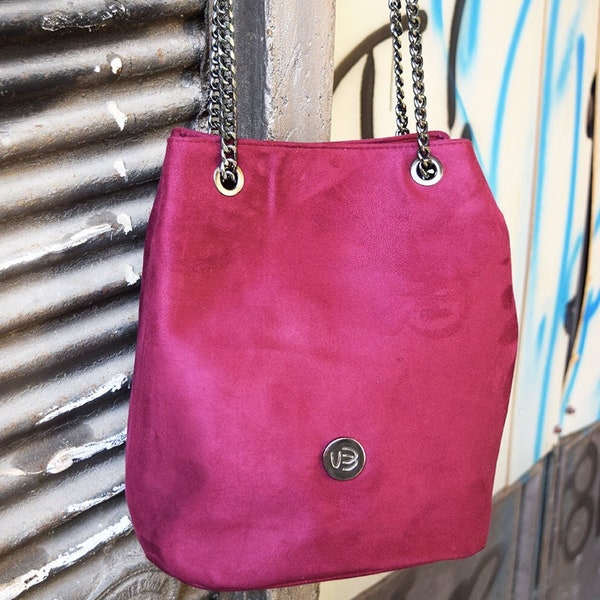 Burgundy Red Everyday Suede Bag, Ladies Crossbody Bag, Urban Style Shoulder Bag, Vegan Suede Shoulder, Gift For Her, Vegan Leather Bag