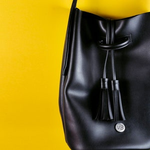 Black Tote Bag, Handmade Bag, Vegan Leather Bag, Shoulder Bag, Shopper Bag, Gift For Her, Eco Leather Bag, Urban Style Bag, Faux Leather