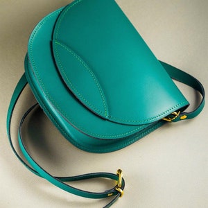 Green small crossbody bag, leather saddle bag, messenger shoulder bag