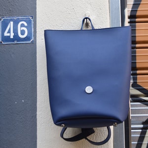 Blue Vegan Leather Backpack: Large Urban Style Office Bag