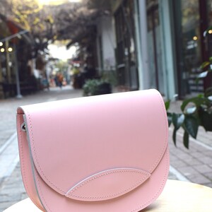 Pink Leather Crossbody Bag: Handmade Minimalist Saddle Purse