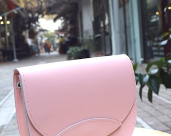 Pink Leather Crossbody Bag: Handmade Minimalist Saddle Purse