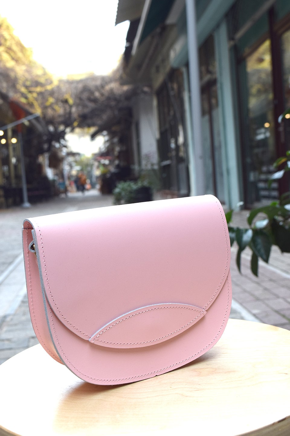 Bolso bandolera rosa de piel auténtica, monedero pequeño de piel