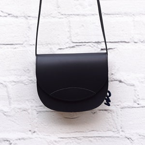 Black small crossbody bag, leather saddle bag, messenger shoulder bag