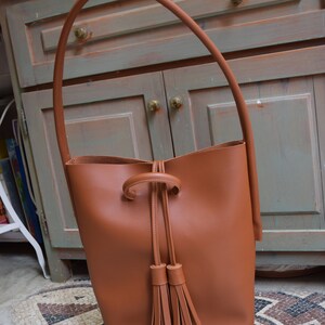 Handmade Tan Brown Vegan Leather Tote Bag: Urban Shoulder Bag