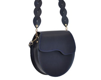 Blue Leather Crossbody Bag: Handmade Greek Designer Bag