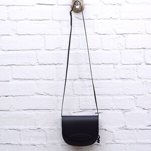 Black small crossbody bag, leather saddle bag, messenger shoulder bag