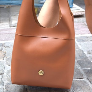 Tan Brown vegan Leather Tote, Handmade Tote Bag, PU Leather Bag, Shoulder Bag, Gift For Her, Eco Leather Bag, Everyday Bag, Urban Style Bag