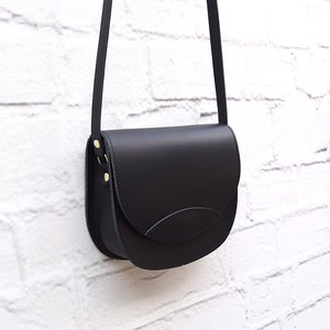 Black small crossbody bag, leather saddle bag, messenger shoulder bag