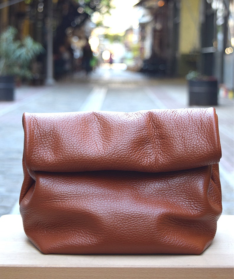 Leather Lunch Bag Leather Fold Clutch Leather Clutch Etsy