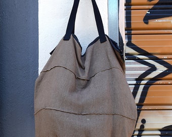 Brown Large Linen Beach Bag, Natural Linen Summer Bag, Oversized Linen Bag With Lining, Handmade Linen Tote Bag, Flax Linen Bag, Eco bag
