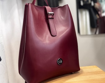 Bordeaux Vegan Leather Backpack, Minimalist Handmade Rucksack, Everyday Women’s Bag, Shoulder Backpack, Burgundy Red, Gift for Her