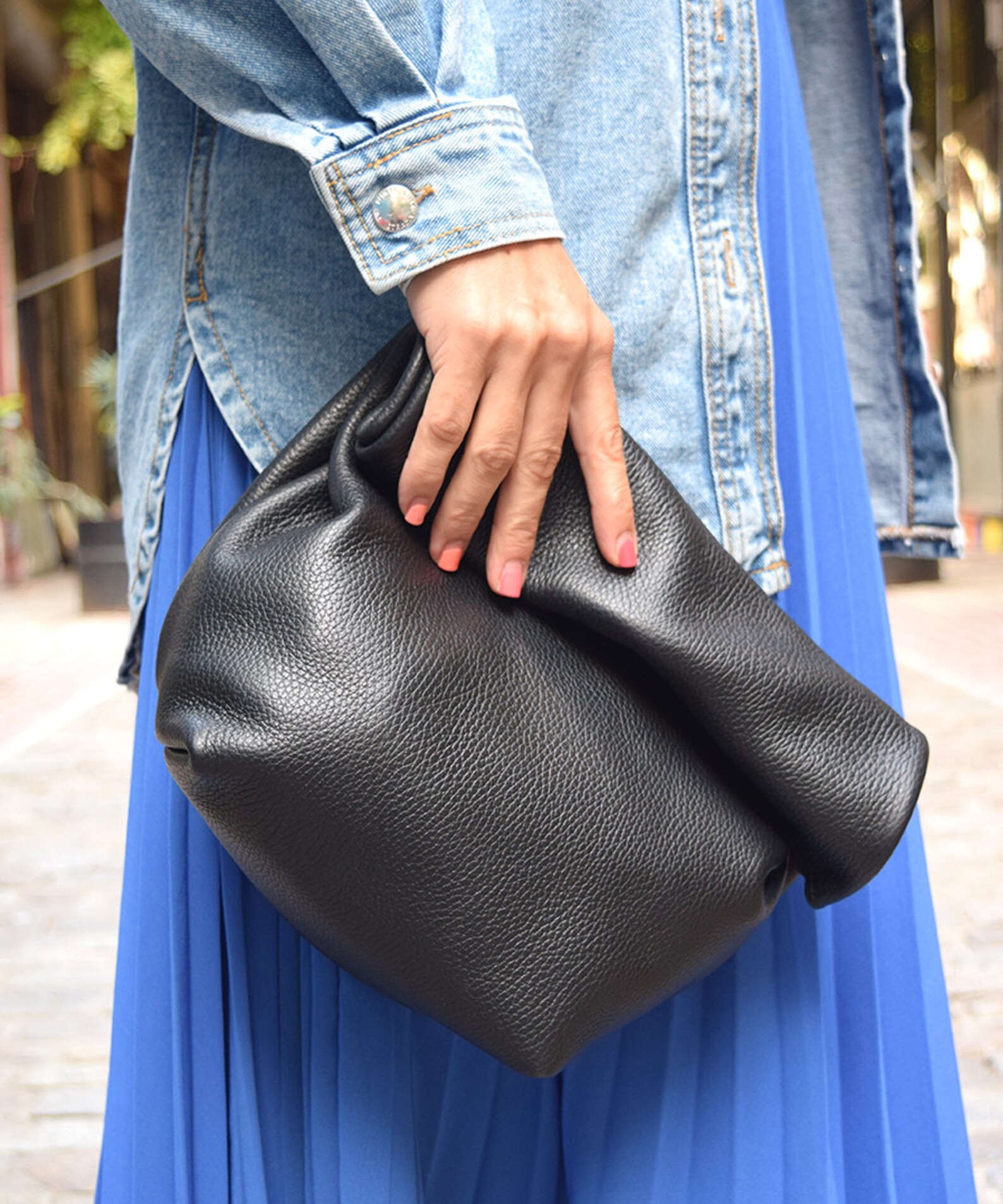 Leather Lunch Bag Leather Fold Clutch Leather Clutch Etsy