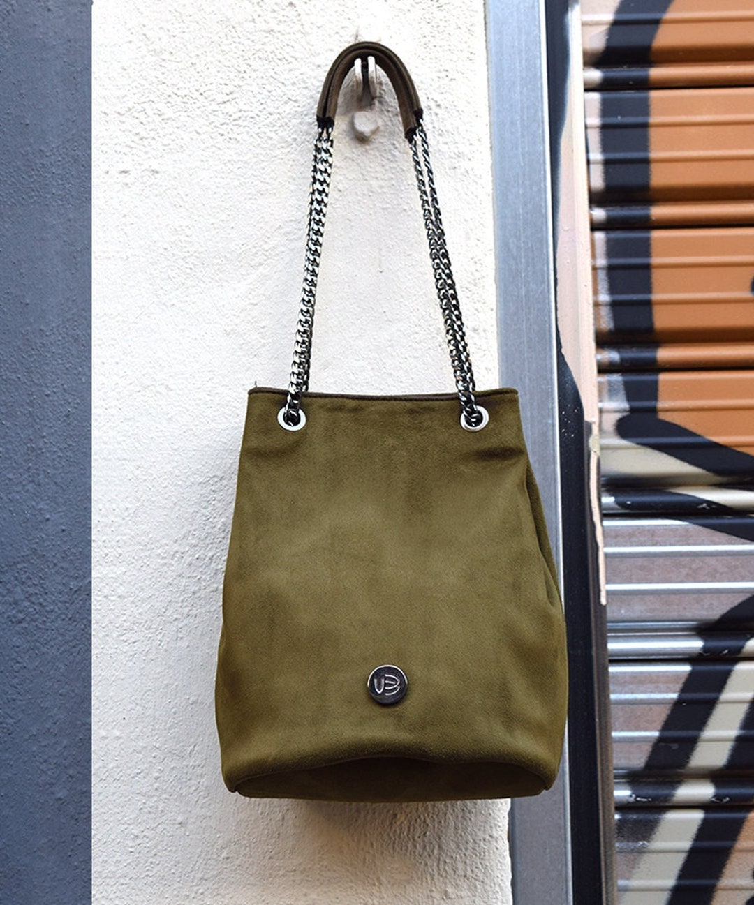 Suede-Like Microfiber Leather Bag - Olive