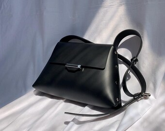 Trapezoid Leather Shoulder Bag – Handmade Minimalist Purse
