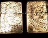 Hand engraved scroll design lighter set of two