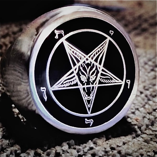 Baphomet Sigil Ring Sterling Silver and Colorit handmade to Order